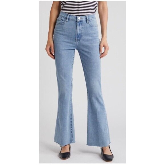 New FRAME Le Easy Flare High Rise Raw Hem Light Blue Jeans Babitz Size 29 - Picture 1 of 15
